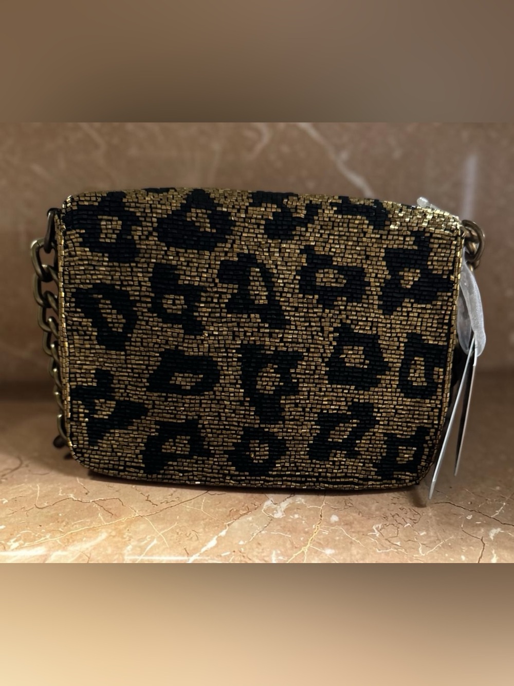 Beaded Leopard-Print Bag Made In India NWT - Picture 2 of 3